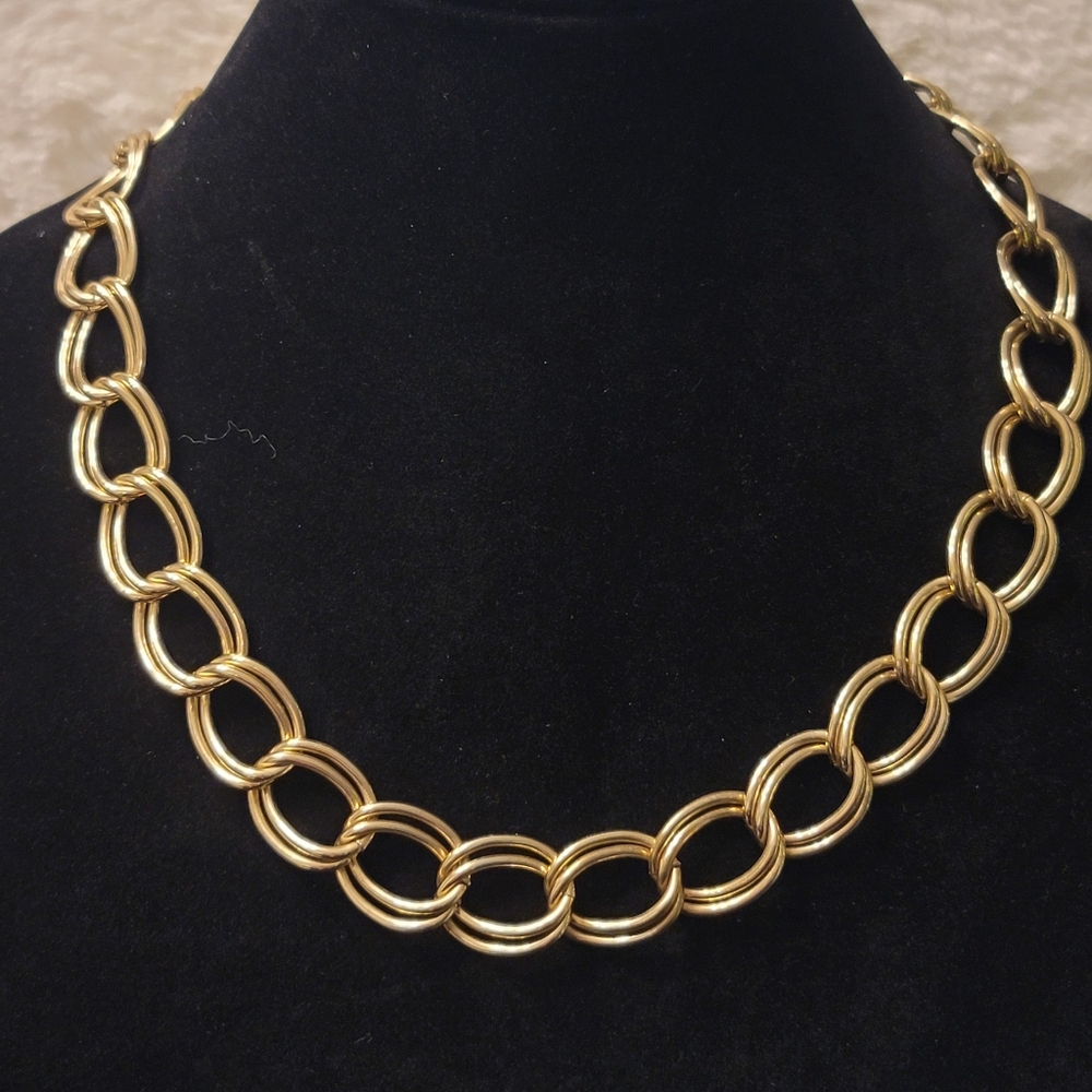 Chunky Wide Double Curb Chain, Goldtone Necklace - 18.5"-21.5"- Vintage, Estate